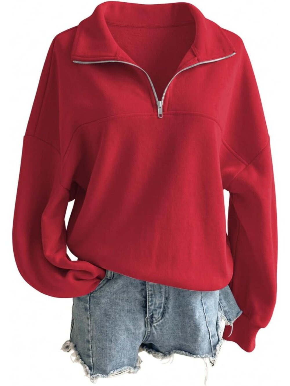🆕Women's Dark Red Oversized Quarter Zipper Pullover Casual Half Zip Hoodie